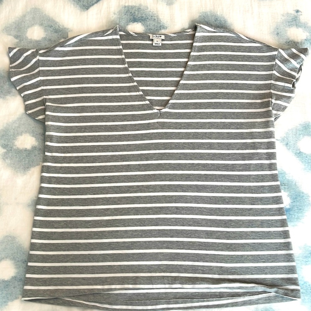 JCrew Flutter Sleeve Grey striped Tee